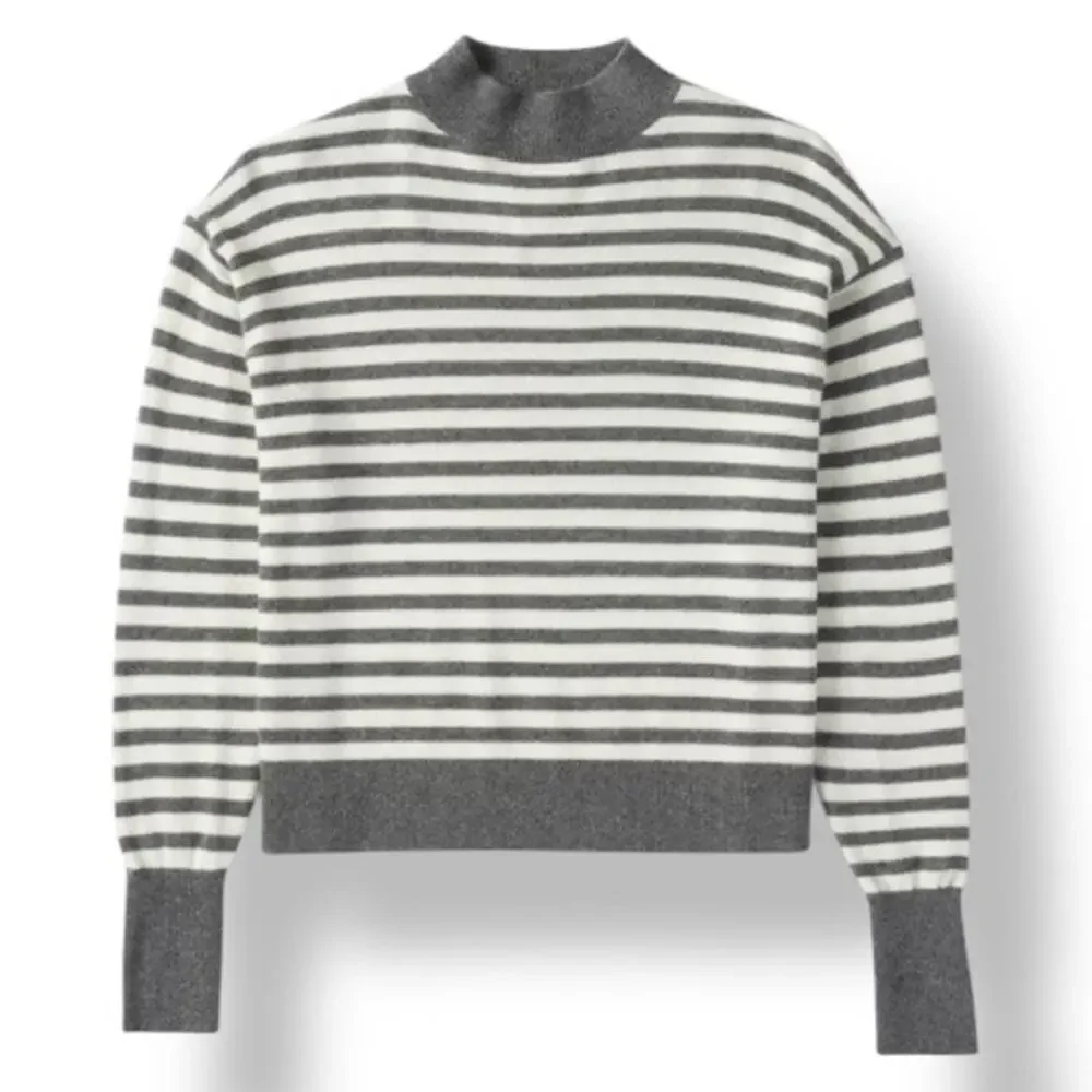 Everlane Striped Cashmere Mock Neck Sweater Gray White Small Cropped Knit